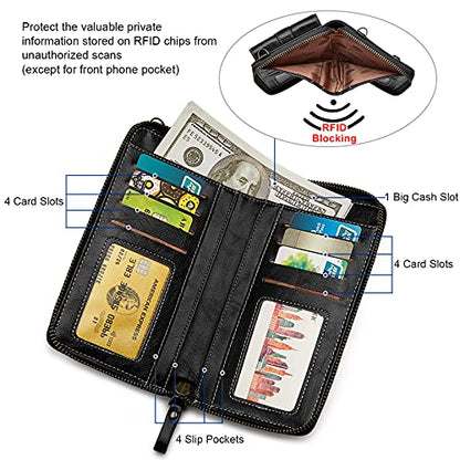 S-ZONE Women RFID Blocking Crossbody Cell Phone Purse PU Leather Wallet - color: Black