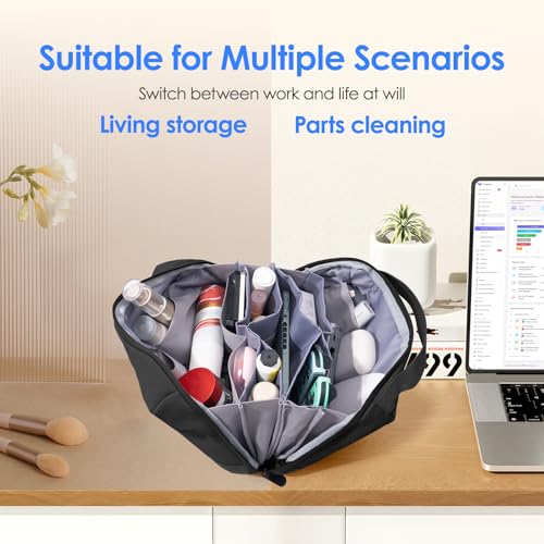 LENTION Premium Waterproof Electronics Organizer Travel Bag with Handle | Large Multi-Compartment Carry Case Fits Tablet, Chargers, Cables, Airpods & Hard Drives to Organize Small Tech Accessories - color: Black