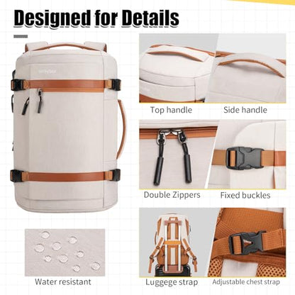42L Carry On Travel Backpack With 4 Packing Cubes, TSA Friendly - color: Beige