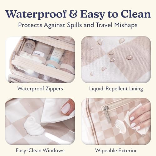 VANDEL Waterproof Hanging Toiletry Bag [TSA-Approved] Cosmet Travel Bag - color: Neutral Checker
