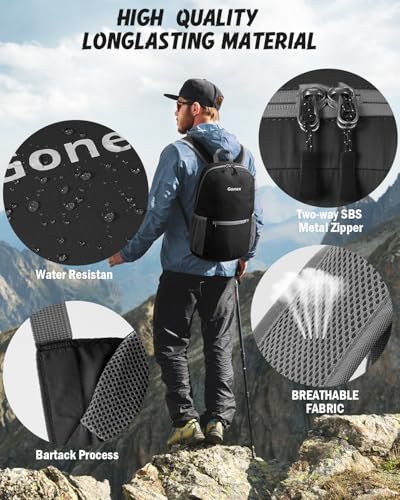 Gonex Packable Daypack Backpack 20L Lightweight Foldable Travel Bag - color: Black