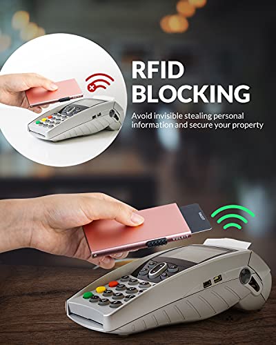 VULKIT 미니멀리스트 신용 카드 홀더 팝업 카드 케이스 RFID 보호 슬림 메탈 지갑 카드 홀더 지갑, 로즈 골드., 미니멀리스트 - color: 로즈 골드.