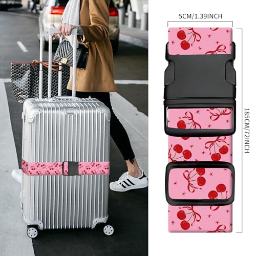 Luggage Straps for Suitcases, Heavy Duty Travel Belt with Quick-Release Buckle, Adjustable Suitcase Strap, Cute Luggage Accessories for Travel Cute Cherry Bow - color: Cute Cherry Bow