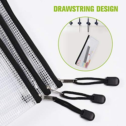 12PCS Mesh Zipper Pouch Bags: B5 Clear Zipper Pouches for Classroom, Black - size: B5 (11.26 × 7.9 inch) - Black
