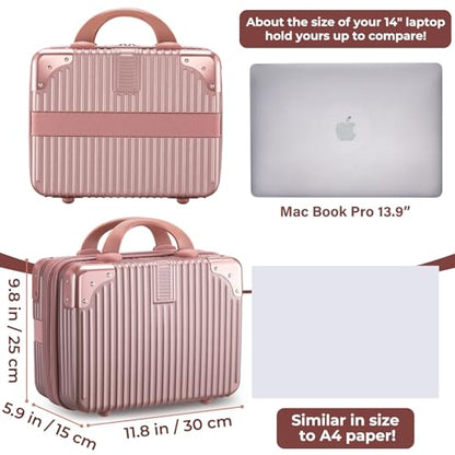 Noverlife 14in Portable Makeup Travel Case Hand Luggage with Elastic Band - color: Rose Gold - Rectangle