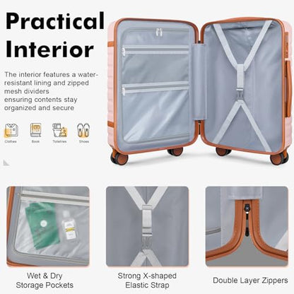 20" Carry On Luggage Set 3 Piece With Travel Backpack, YKK Zippers - color: Pink, size: 3 Piece Set (20inch)
