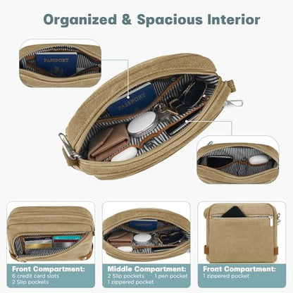 Anti Theft Crossbody Bag for Women, RFID Blocking Travel Purse Slash Proof - color: Khaki