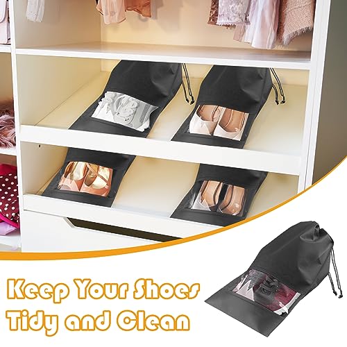 Black Travel Shoe Bags - 10 Pcs Non-Woven Packing Bags with Clear Window - color: Black, style: 10 Pack