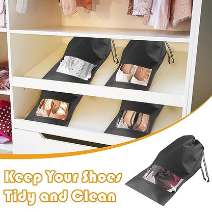 Black Travel Shoe Bags - 10 Pcs Non-Woven Packing Bags with Clear Window - color: Black, style: 10 Pack