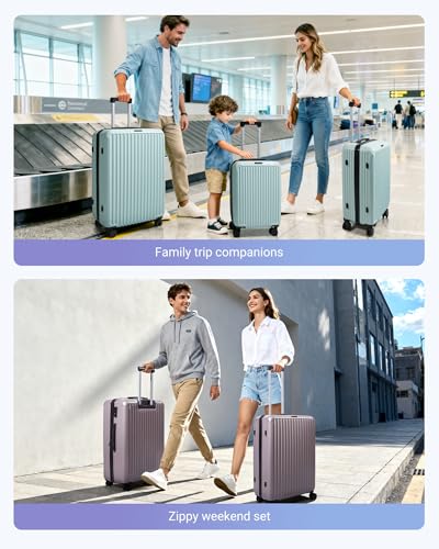LIGHT FLIGHT 3 Piece Luggage Sets With Spinner Wheels Hardshell TSA Lock - color: Rose Purple, size: 3-Piece Set - 20"/24"/28"