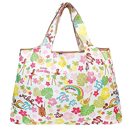 allydrew Large Foldable Tote Nylon Reusable Grocery Bags, Hawaiian Fun - color: Hawaiian Fun