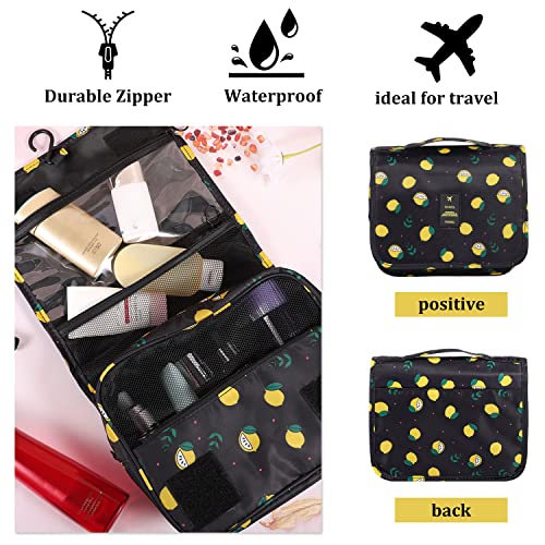 Hanging Toiletry Bag for Women, Portable Cosmetic Summer Beach Bag, Lemon - color: Black