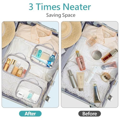 PACKISM TSA Approved Toiletry Bag - 3 Pack Ruched Textured Clear Makeup Bag - color: LA- Silver, size: Medium Set