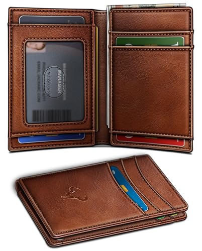 BULLIANT Slim Leather Wallet For Men 12Cards Magnetic Closure RFID Blocking - color: Brick Brown6492