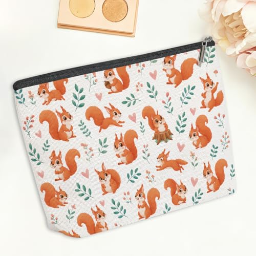 Cute Red Squirrel Leaf Floral Makeup Bag, Cosmetic Bags for Women - color: Cute Squirrel 442