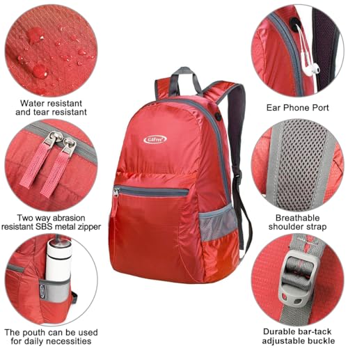 G4Free 20L Small Packable Travel Hiking Backpack for Men Women - color: Red, size: 20L