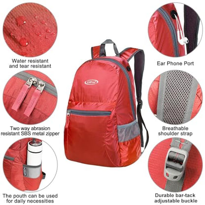 G4Free 20L Small Packable Travel Hiking Backpack for Men Women - color: Red, size: 20L