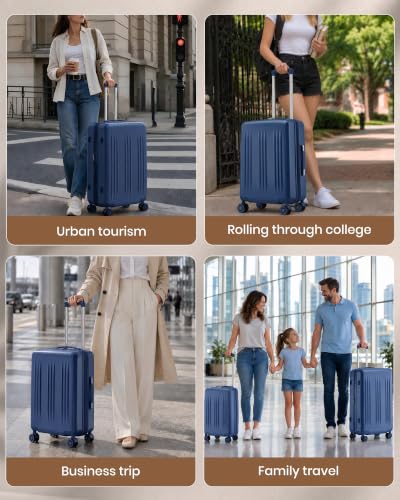 Kono 3 Piece Expandable Luggage Set with Spinner Wheels Hardshell, Navy - color: Navy, size: 3 Piece Set (20"/24"/28")