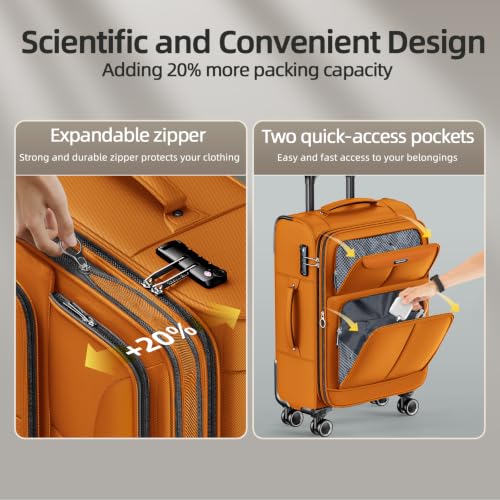 SHOWKOO Luggage Sets 3 Piece Softside Expandable Durable Suitcase Sets | Durable Oxford Fabric;Lightweight;360°Double Spinner Wheels;TSA Lock;3-Step Telescoping Handle;Orange (20in/24in/28in) - color: Orange