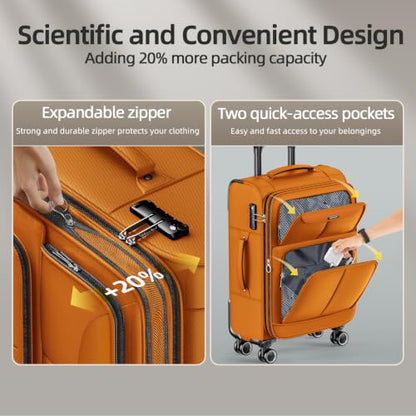 SHOWKOO Luggage Sets 3 Piece Softside Expandable Durable Suitcase Sets | Durable Oxford Fabric;Lightweight;360°Double Spinner Wheels;TSA Lock;3-Step Telescoping Handle;Orange (20in/24in/28in) - color: Orange