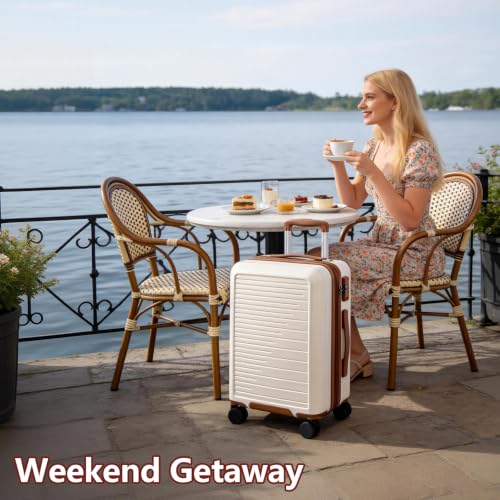 OUZZO Expandable 20" Carry On Luggage PC Hardshell Suitcase with TSA Lock - color: white, size: 1 Piece-20" (Carry On)