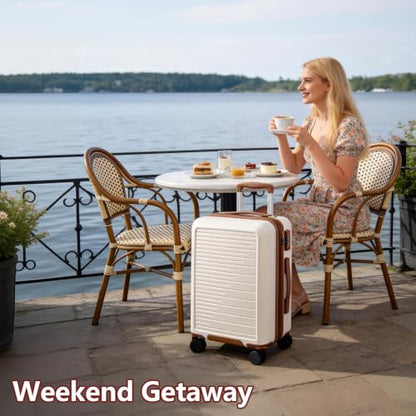 OUZZO Expandable 20" Carry On Luggage PC Hardshell Suitcase with TSA Lock - color: white, size: 1 Piece-20" (Carry On)