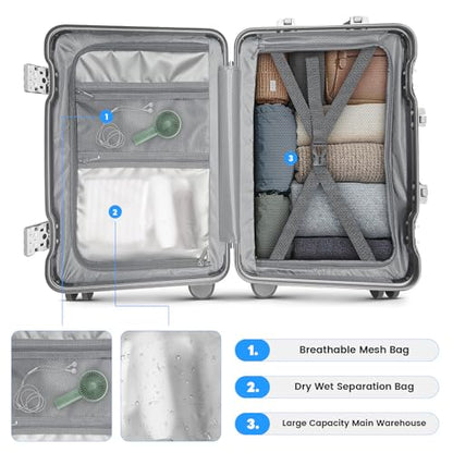 24 Inch Checked Luggage, Zipperless Hard Shell Suitcase - color: Grey, size: 24 Inch