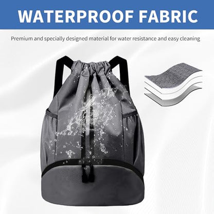 JELUTAR Drawstring Backpack Gym Bag with Shoes Pocket, Dark Grey - color: Dark Grey, size: Large