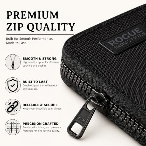 ROGUE WALLET Leather & Nylon Zip Wallet for Men, RFID Blocking, Black - color: Black