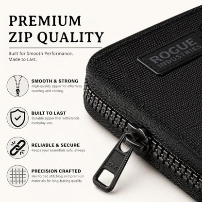 ROGUE WALLET Leather & Nylon Zip Wallet for Men, RFID Blocking, Black - color: Black