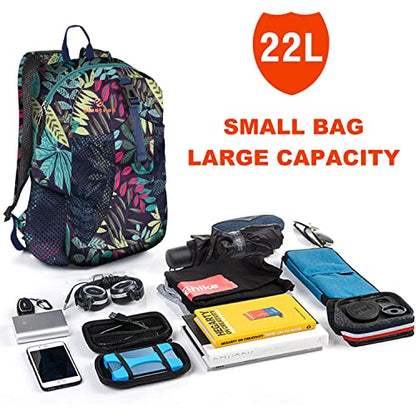 sinotron 22L Lightweight Packable Hiking Backpack, Small Hiking Backpack Day Pack for Women Men Travel Camping Vacation - color: Leaf - a