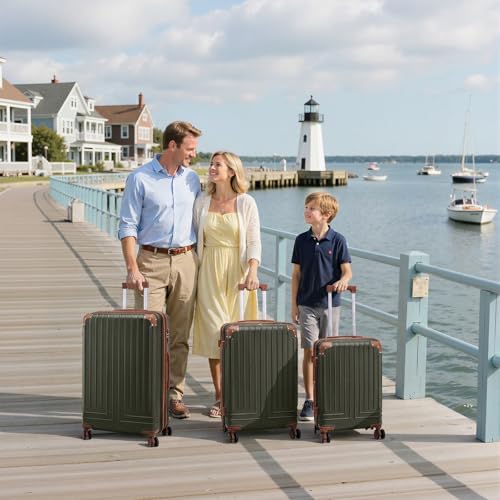 KUNEL Luggage Sets 5 Piece, Hardshell Expandable Suitcase, 20/24/28inch - color: Olive