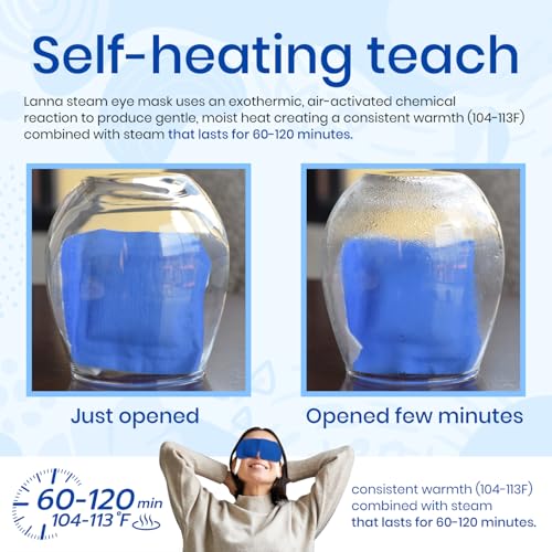 LANNA Heated Steam Eye Mask, Disposable 120 Minutes, Blue Unscented, 5 Pcs - color: Unscented Blue, size: 5 Eye Masks
