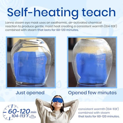 LANNA Heated Steam Eye Mask, Disposable 120 Minutes, Blue Unscented, 5 Pcs - color: Unscented Blue, size: 5 Eye Masks