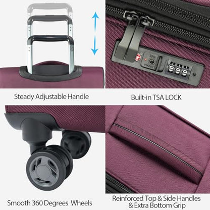 KROSER Softside Carry On Luggage 20 Inch, Suitcase Rolling Luggage - color: Burgundy-20, size: 20 inch