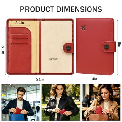 ZOPPEN Passport Holder RFID Blocking Travel Wallet, Scarlet Red - color: Red