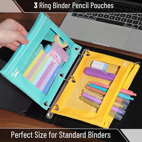 Mr. Pen- Pencil Pouch for 3 Ring Binder, 2 Pack, 10"x6.75", Smooth Zipper - color: Lagoon and Yellow, size: 2 Pack