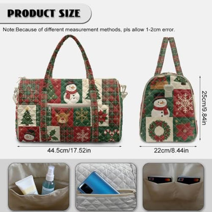 Youngerbaby Patchwork Christmas Quilted Travel Duffle Bag for Women - color: Plaid Snowman Reindeer
