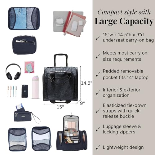 Baggallini 2 Wheel Underseater Carry-On - Lightweight Travel Weekender Luggage - color: Midnight Blossom Print