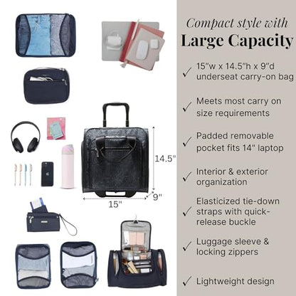 Baggallini 2 Wheel Underseater Carry-On - Lightweight Travel Weekender Luggage - color: Midnight Blossom Print