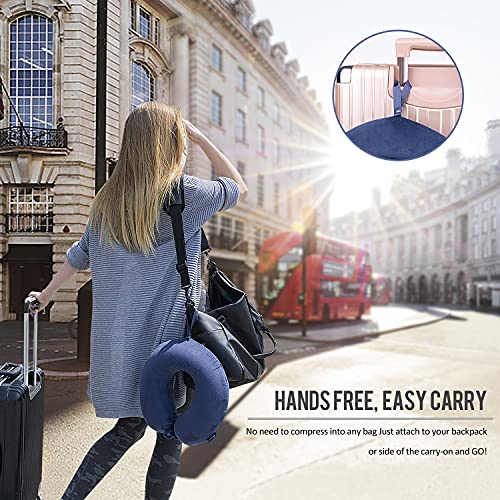 Fabuday Travel Pillow Memory Foam - Head Neck Support Airplane Pillow for Traveling, Car, Home, Office, Travel Neck Flight Pillow with Attachable Snap Strap Soft Washable Cover - color: Blue