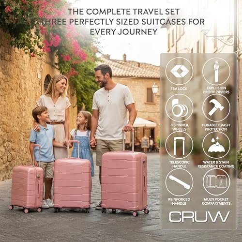 3-Piece Luggage Set Expandable Hardside Polypropylene Suitcase Set with TSA Locks & 8 Silent Spinner Wheels Lightweight Nested Suitcases Travel Set American Airline-Approved Carry-On - Pink - color: Pink, size: 3-Piece Set
