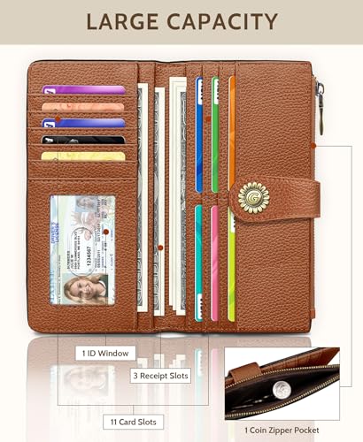 GIANCOMICS Black Caramel Womens Wallet RFID, Long Credit Card Holder Bifold - color: A Black and Pumpkin