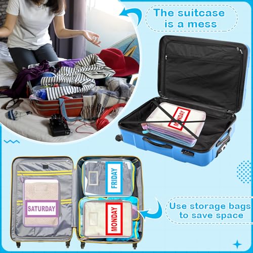 Honoson Days of Week Packing Cubes with Label for Kids, 12x9x1.57 "