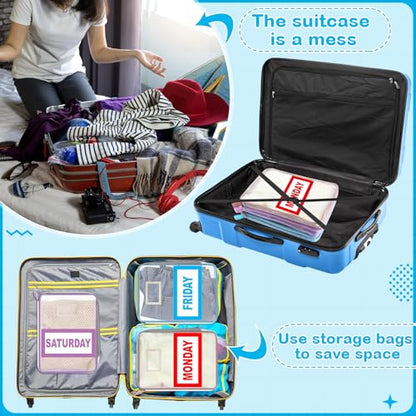 Honoson Days of Week Packing Cubes with Label for Kids, 12x9x1.57 "