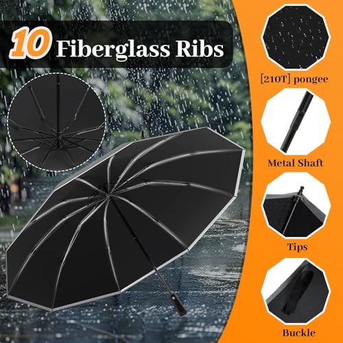 ExploreBliss Inverted Automatic Travel Umbrella with Reflective Strip, Windproof & Compact Folding Umbrella, Strong Lightweight Rain Umbrella with One-Button Open/Close for Men & Women - color: Black