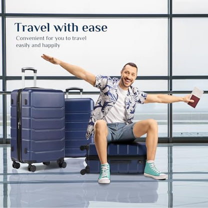 OLIXIS 3-Piece Luggage Set, Carry On Suitcases with Spinner Wheels, Expandable Travel Luggage with TSA Approved Lock & ABS Hard Shell, Blue, 20/24/28 Inch - color: Blue, size: 20/24/28IN