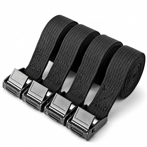 Adjustable Cam Buckle Lashing Straps, Tie Down Straps, 4 Pack, Black - size: S1 (0.78"x60")