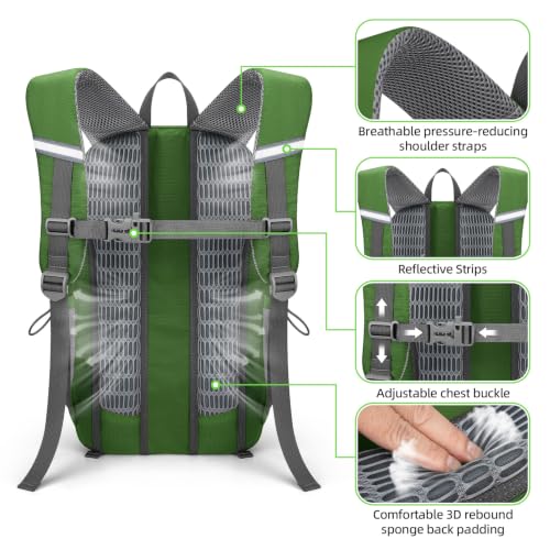 RealCool 20L Lightweight Hiking Backpack, Waterproof Daypack for Camping - color: Green, size: 20L