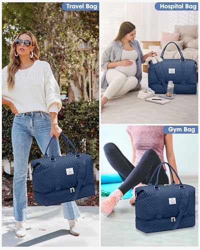 Travel Weekender Duffle Bag for Women: Overnight Bags with Shoe Compartment - color: 3-Blue, size: Large